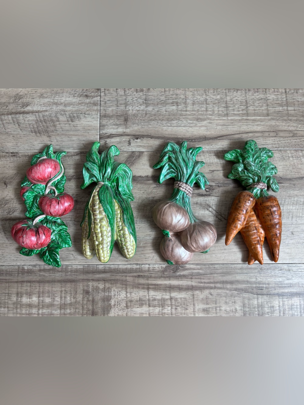 vintage 1978 Mid-Century Modern MCM ceramic wall plaques hand-painted vegetables